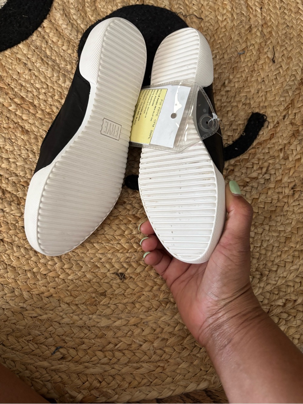 Frye Black Leather Slip-On Sneakers with White Sole - Picture 4 of 5